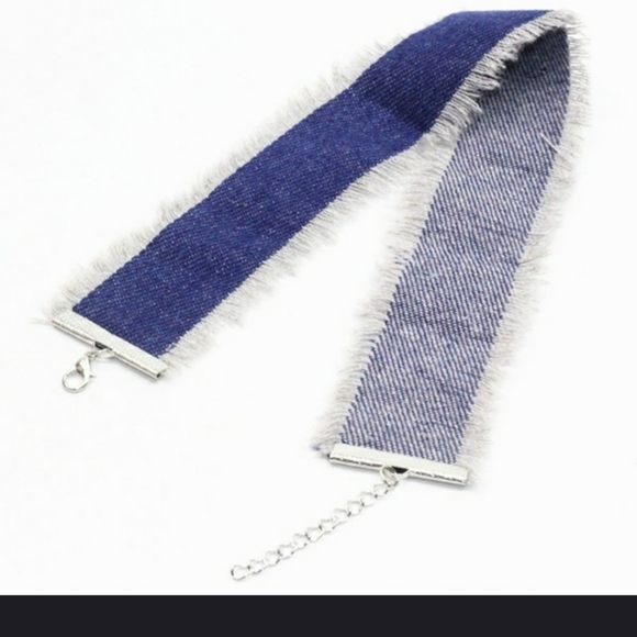 Denim Fringe Choker Necklace | Trendy 90s Style - Picture 4 of 7